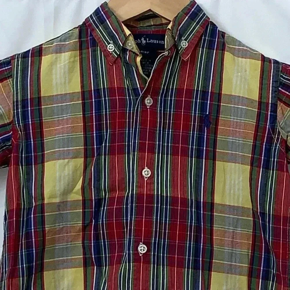 Boys Ralph Lauren Short Sleeve Plaid‎ Button Down Shirt Size 3T EUC